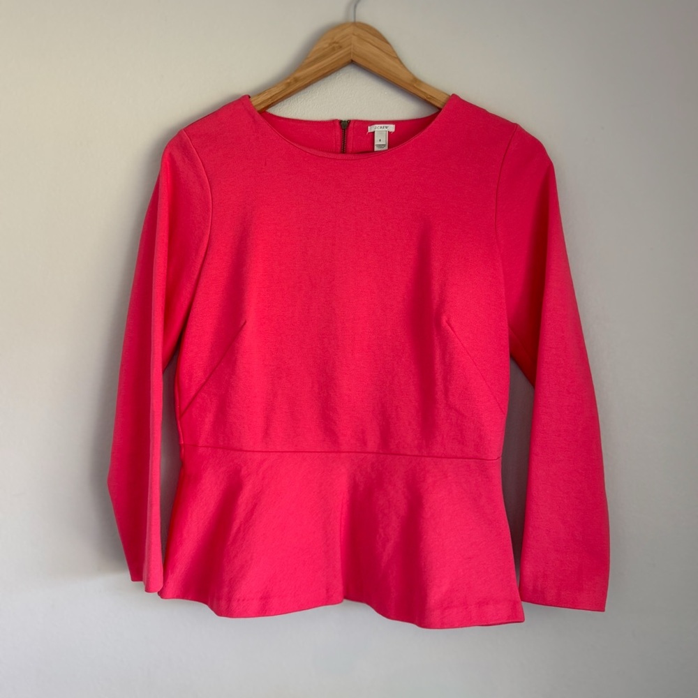 J.Crew Bright Coral Peplum Long Sleeve Top | Women’s Size Small
